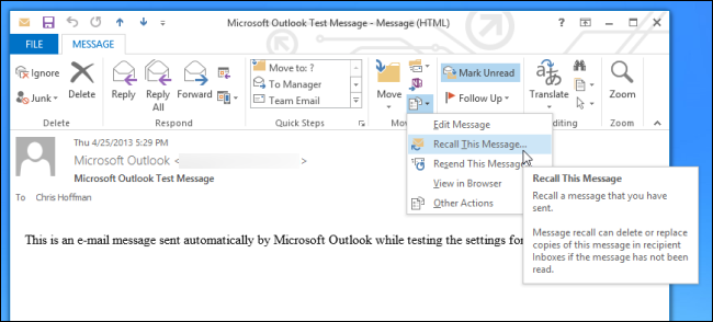how to recall an email in outlook