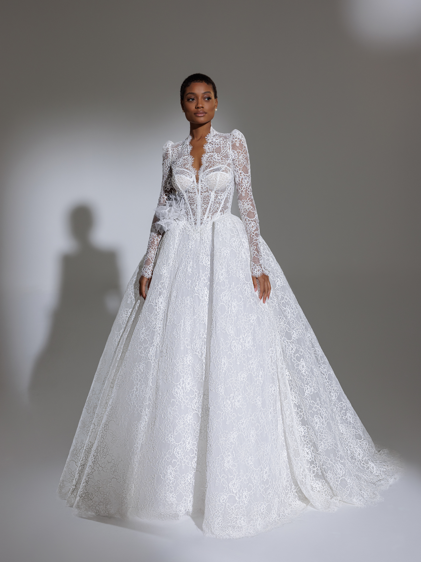 pnina-tornai-high-collar-long-puff-sleeve-lace-ballgown-wedding-dress-